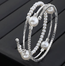 Load image into Gallery viewer, White Stone Rhinestone Pearl Openable Multilayer Winding bracelet IDW
