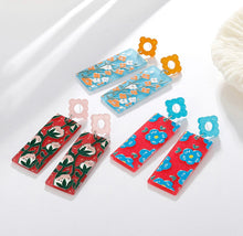 Load image into Gallery viewer, Acrylic Flower rectangle long Nisha earrings IDW
