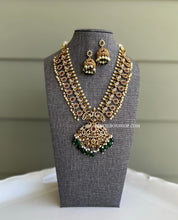 Load image into Gallery viewer, Multicolor kemp stone pearl cz peacock Necklace set  temple jewelry
