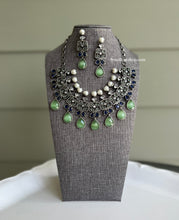 Load image into Gallery viewer, German Silver alia Glass Stone Statement Pearl Designer Necklace set
