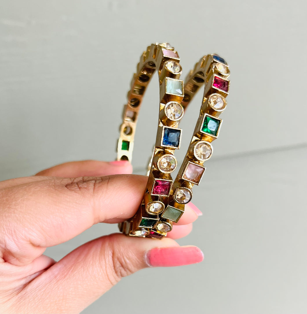 Multicolor Polki Bronze Pair of bangles Statement Piece