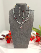 Load image into Gallery viewer, American Diamond Multicolor Single Line Flower Star Necklace set
