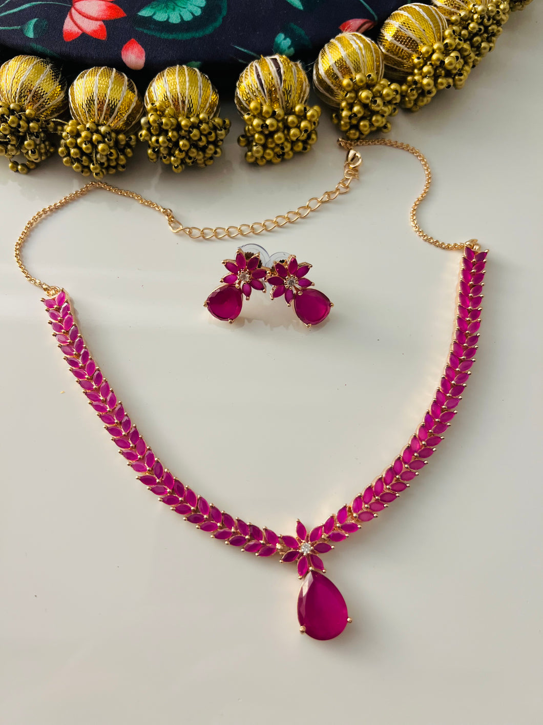 Rose Gold pink American Diamond Choker Necklace set