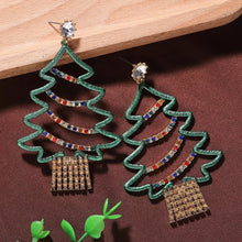 Load image into Gallery viewer, Christmas Tree Tassel crystal multicolor Jingle bells Earrings Jewelry IDW

