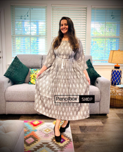 Load image into Gallery viewer, Grey Strip Rayon umbrella cut long maxi dress
