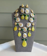Load image into Gallery viewer, Enamel Paint Designer kundan Hanging Natural Stone Necklace set
