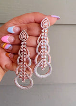 Load image into Gallery viewer, Dual Tone American Diamond Rose Gold Silver Long dangling earrings
