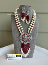 Load image into Gallery viewer, American Diamond Pearl Hydro Beads  long necklace set
