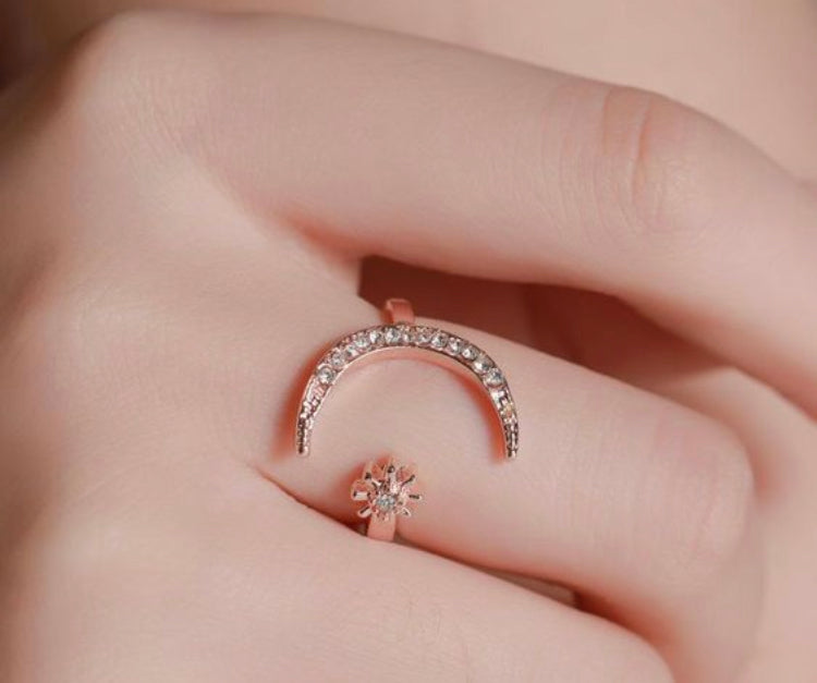 Moon star Rose Gold Adjustable Ring for women IDW