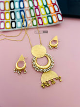 Load image into Gallery viewer, Brass Contemporary Long golden matte finish Necklace Set

