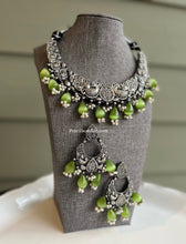 Load image into Gallery viewer, German silver Stone Peacock Statement necklace set
