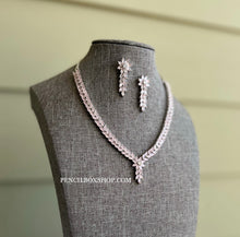 Load image into Gallery viewer, Single Line Simple American Diamond Cz Stone Silver Necklace set
