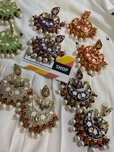 Load image into Gallery viewer, Meenakari chandbali three layer Kundan Long dangling earrings
