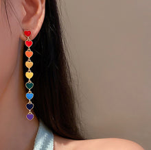 Load image into Gallery viewer, Hanging Multicolor Heart Dangling Earrings IDW
