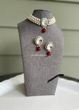 Load image into Gallery viewer, Premium Quality Ruby Uncut Polki  Kundan  Silver Foiled  Necklace set
