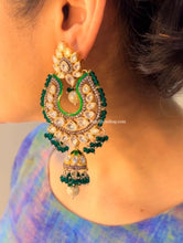 Load image into Gallery viewer, Statement Tyaani Kundan hydro beads Long danglers earrings
