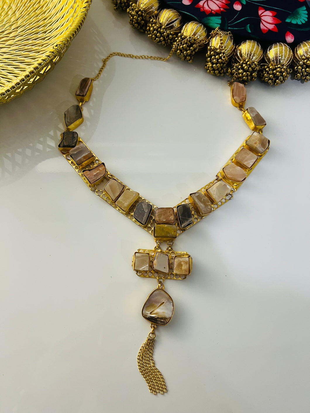 Contemporary Multi Hanging Natural Stone Necklace