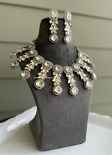 Load image into Gallery viewer, Heavy Statement Bridal uncut Kundan cz  Silver foiled Drop Necklace set
