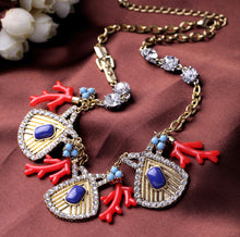 Load image into Gallery viewer, Bohemian gold matte finish cz natural stone big necklace IDW
