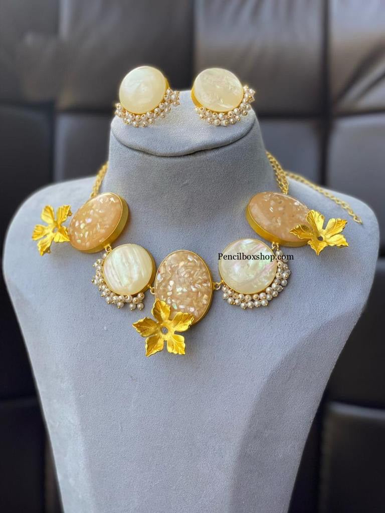 Contemporary Designer Natural Stone Necklace set