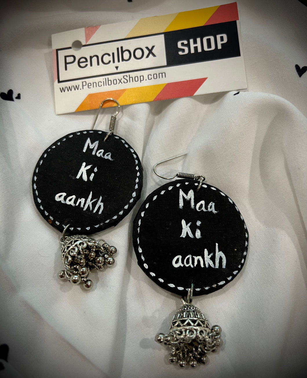 Handmade handpainted black white quote design earrings