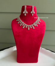 Load image into Gallery viewer, American Diamond Rose Gold Silver Hanging Drops Designer Necklace set

