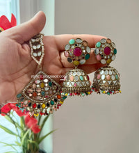 Load image into Gallery viewer, Pearl Mirror Jhumka Set with Maangtikka Set

