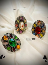 Load image into Gallery viewer, Crystal Stone big Multicolor Statement Ring adjustable IDW
