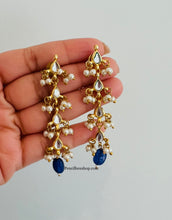 Load image into Gallery viewer, Kundan back Meenakari long Dangling Pearl Hanging earrings
