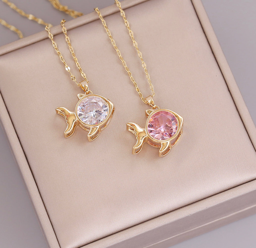18k gold plated Stainless steel Fish Pendant necklace with long chain IDW