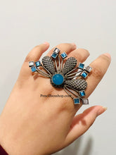 Load image into Gallery viewer, German Silver Semi Flower Glass Stone Statement Adjustable Ring for women
