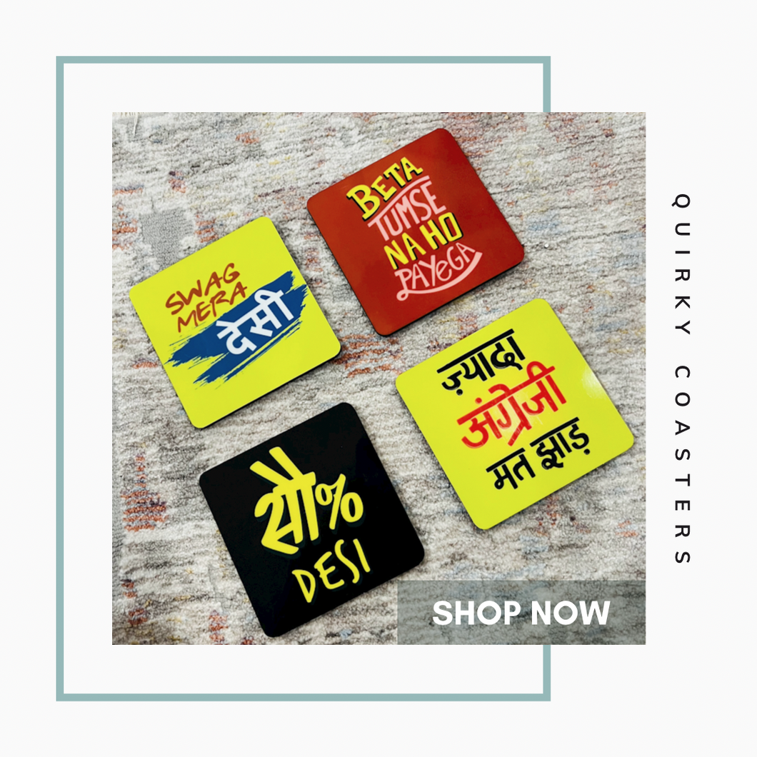 Set of 4 Coasters Funky Quirky Hindi Home Decor