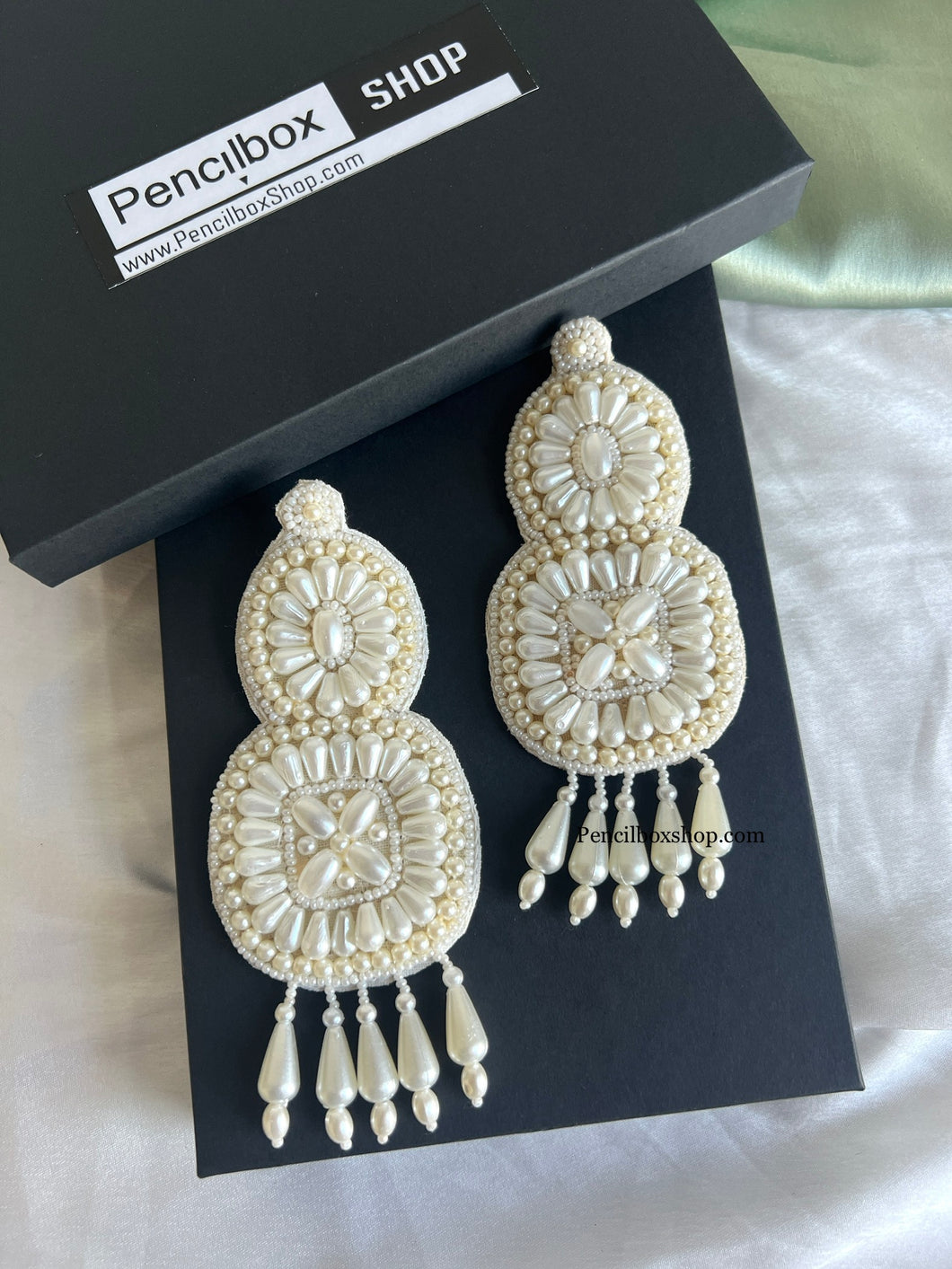 Handmade White beads Pearl Statement Earrings