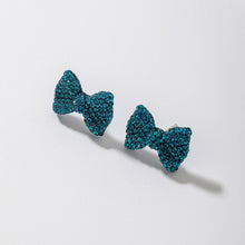 Load image into Gallery viewer, Teal Blue Rhinestone Bow Sparkly Stud Earrings IDW
