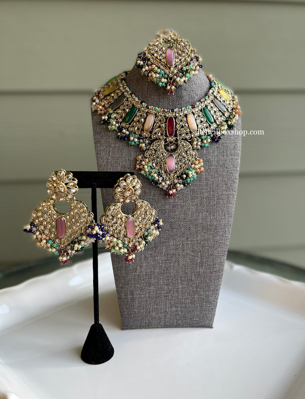 Premium Quality Statement Designer Polki Kundan Inaaya Necklace set with Maangtikka