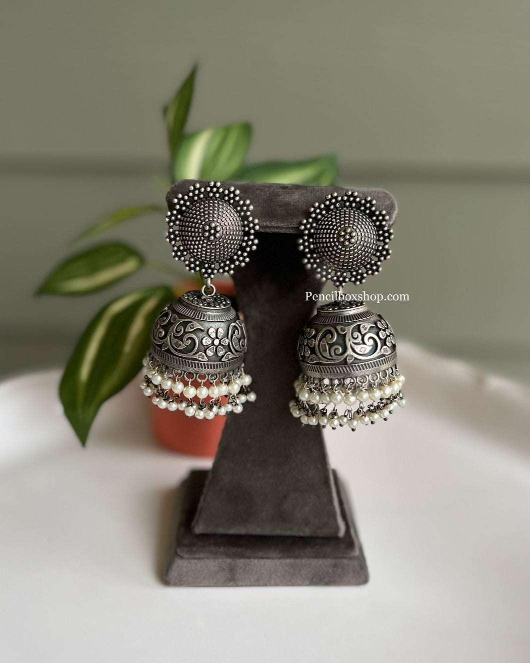 Silver Pearl hanging German Silver jhumka Earrings