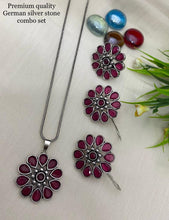 Load image into Gallery viewer, Combo  German silver premium Quality Jewelry set necklace earrings ring set
