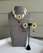 Load image into Gallery viewer, Polki White Pearl Silver Foiled kundan Choker necklace set
