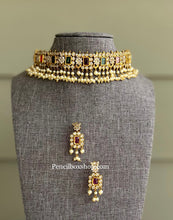 Load image into Gallery viewer, Navratna guttapusalu peacock Cz choker necklace set
