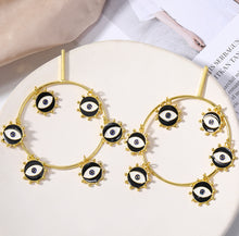 Load image into Gallery viewer, Black White Round Evil eye statement Earrings IDW

