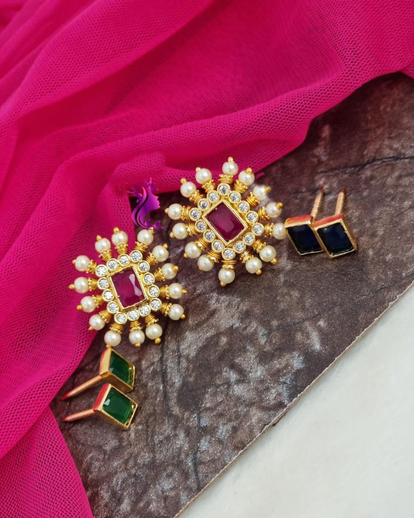 Changeable Cz stone pearl Stud earrings kemp stone earrings