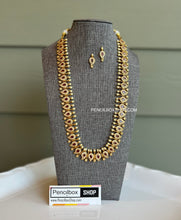 Load image into Gallery viewer, Ruby Long Mango shape kemp stone pearl Necklace set temple jewelry
