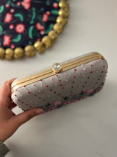 Load image into Gallery viewer, Grey Multicolor Embroidery Ethnic clutch for women with chain
