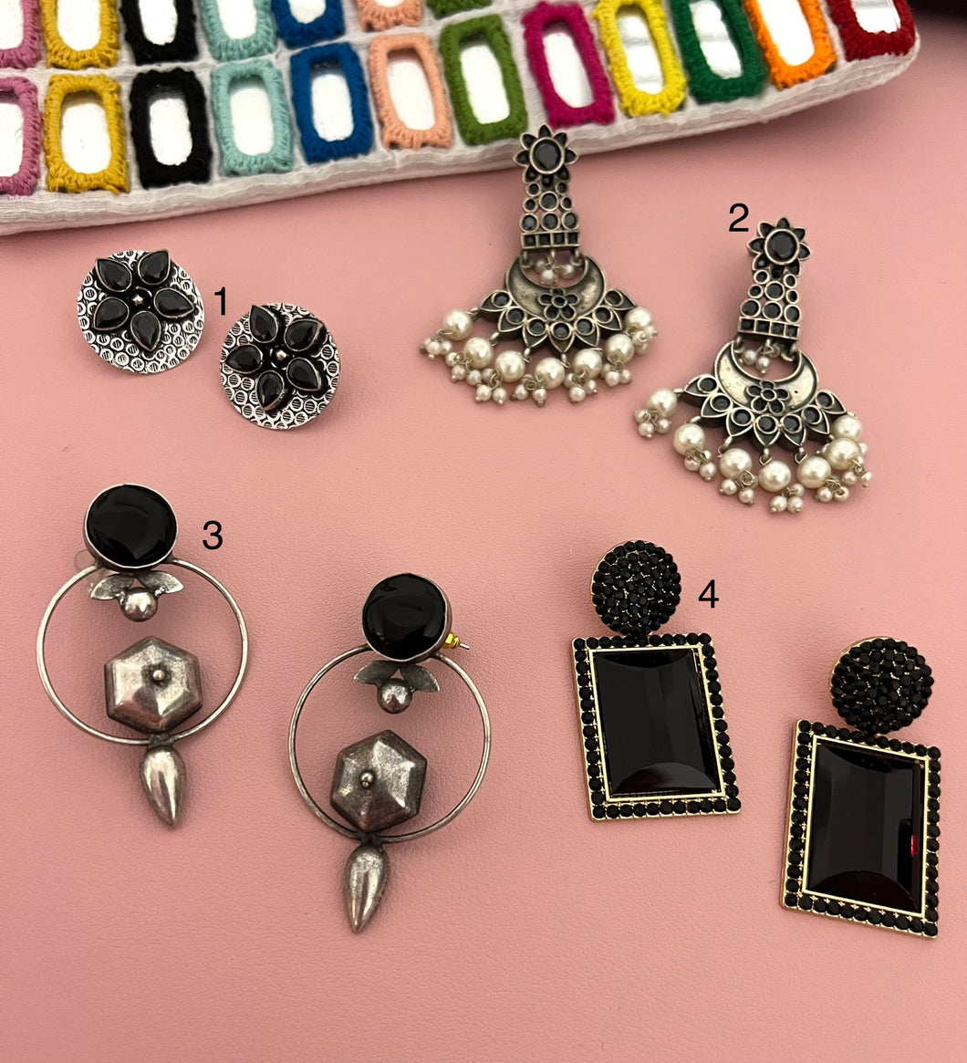 German Silver Black Mix Collection Earrings