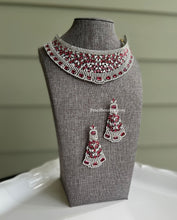 Load image into Gallery viewer, Statement American diamond Premium Ruby white Choker necklace set
