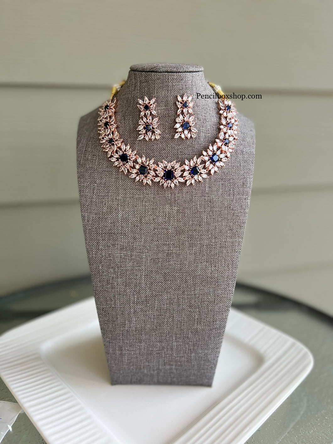 American Diamond Rose Gold Ruby Elegant Necklace set