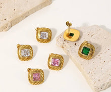 Load image into Gallery viewer, 18k gold plated Stainless Steel crystal Stone Stud earrings IDW
