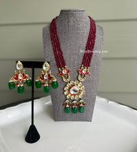 Load image into Gallery viewer, Kundan Meenakari Long Layered Back side Meenakari Heavy Designer Necklace set
