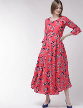 Load image into Gallery viewer, Pink Floral Maxi cape Dress 38 size
