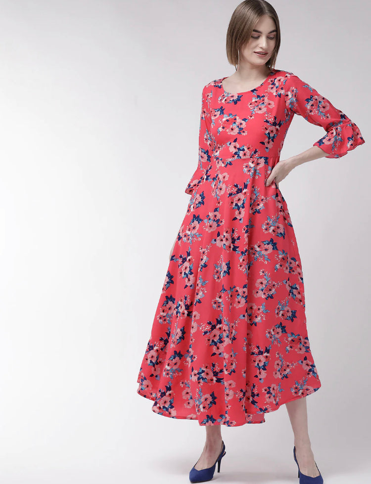 Pink Floral Maxi cape Dress 38 size